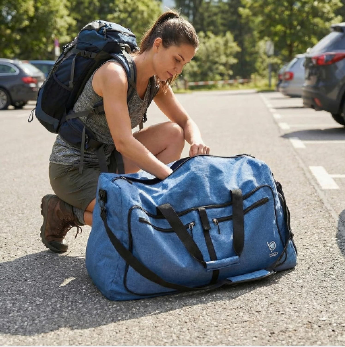 Bago Foldable Duffle Bag for Camping & Travel with Shoe Compartment. Large Duffle Bag for Women & Men. Durable Lightweight Duffel Bags for Traveling. 80L