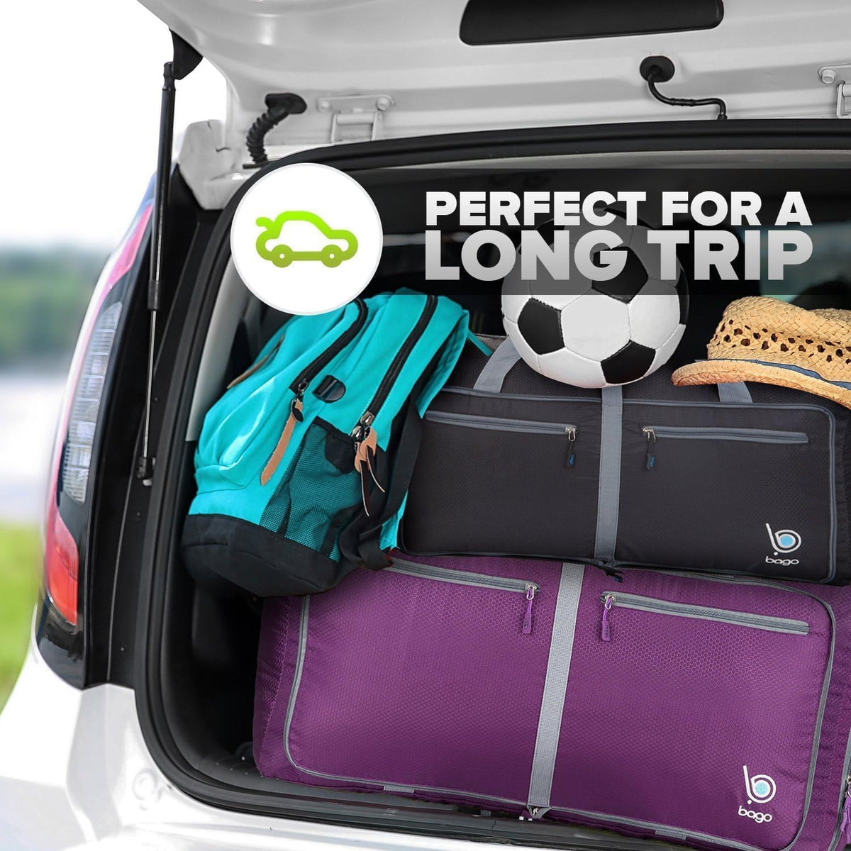 Bago Foldable Duffle Bag for Camping & Travel with Shoe Compartment. Large Duffle Bag for Women & Men. Durable Lightweight Duffel Bags for Traveling. 80L
