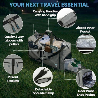 Bago Foldable Duffle Bag for Camping & Travel with Shoe Compartment. Large Duffle Bag for Women & Men. Durable Lightweight Duffel Bags for Traveling. 80L