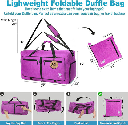 Bago Foldable Duffle Bag for Camping & Travel with Shoe Compartment. Large Duffle Bag for Women & Men. Durable Lightweight Duffel Bags for Traveling. 80L