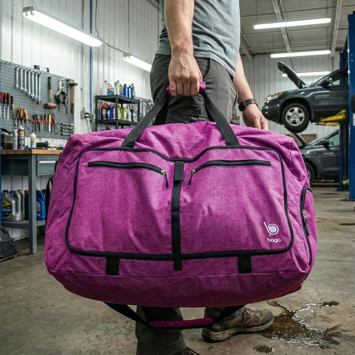 Bago Foldable Duffle Bag for Camping & Travel with Shoe Compartment. Large Duffle Bag for Women & Men. Durable Lightweight Duffel Bags for Traveling. 80L