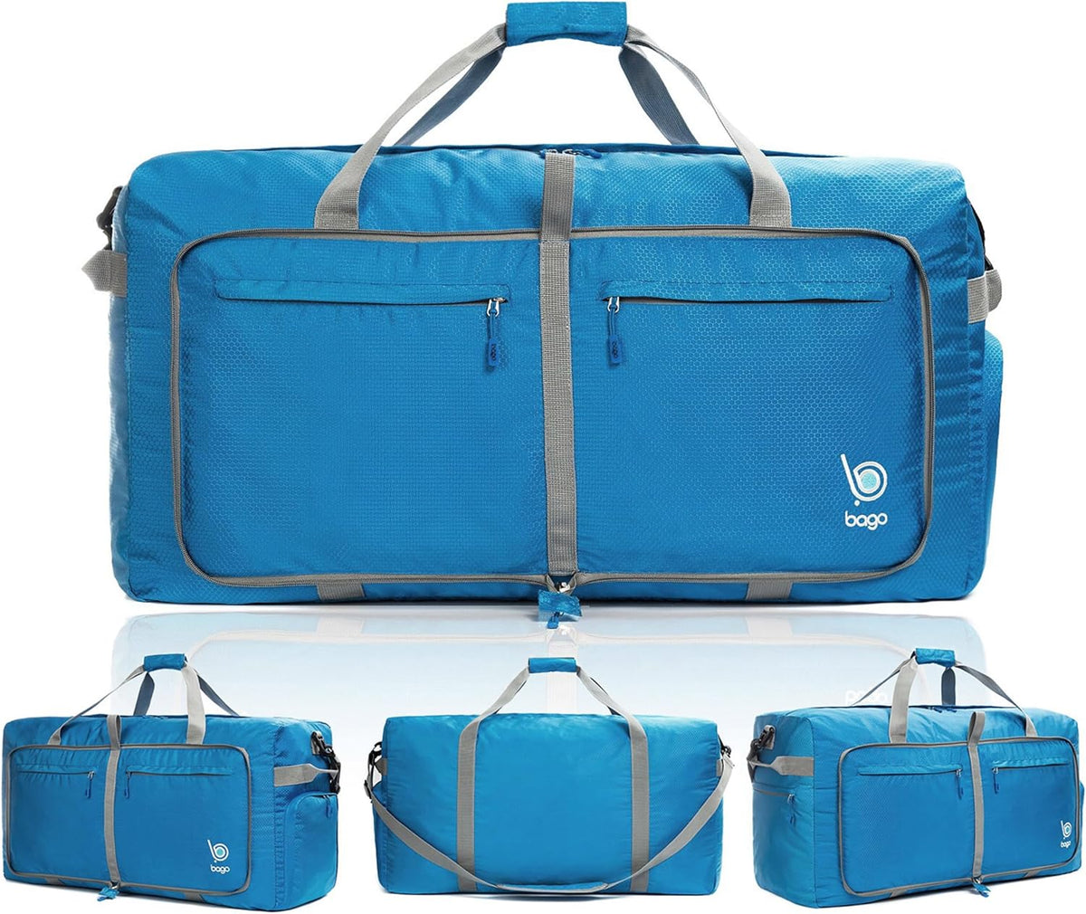 Bago Foldable Duffle Bag for Camping & Travel with Shoe Compartment. Large Duffle Bag for Women & Men. Durable Lightweight Duffel Bags for Traveling. 80L