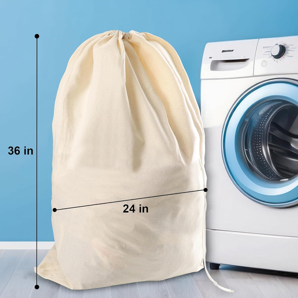 100% Cotton Laundry Bag with Drawstring Closure (Set of 2), Reusable & Washable Travel Laundry Bags for Dirty Clothes, Canvas Drawstring Bags, Laundromat Bag fo Easter, Natural Color