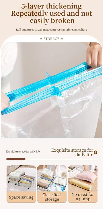 8 Pack Large Heavy Duty Roll Up Compression Bags S/M/L Mixed Sizes Space Saver Vacuum Bags Hand Roll Storage Bags for Winter Coats Jackets Sweaters Blankets Pillows for Home Closet