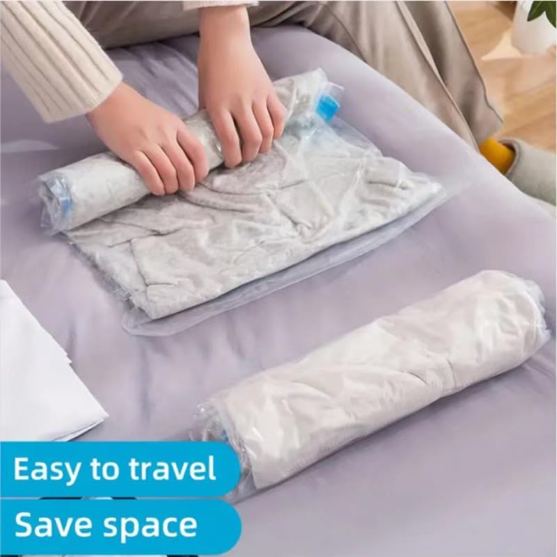 8 Pack Large Heavy Duty Roll Up Compression Bags S/M/L Mixed Sizes Space Saver Vacuum Bags Hand Roll Storage Bags for Winter Coats Jackets Sweaters Blankets Pillows for Home Closet