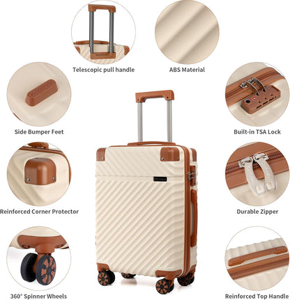 Carry On Luggage 22x14x9 Airline Approved, Hardside 20 Inch Carry on Suitcases with Wheels, Hard Shell ABS Lightweight Carry on Luggage Set, Travel Suitcase Set with TSA Lock, SkyBlue