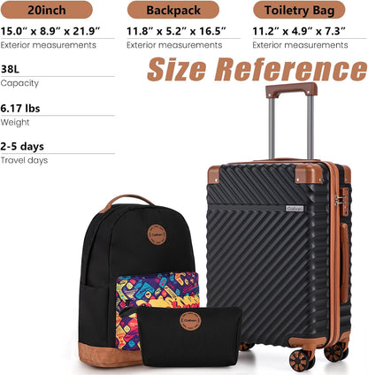 Carry On Luggage 22x14x9 Airline Approved, Hardside 20 Inch Carry on Suitcases with Wheels, Hard Shell ABS Lightweight Carry on Luggage Set, Travel Suitcase Set with TSA Lock, SkyBlue