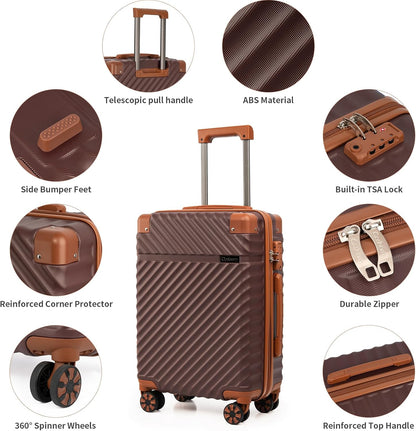 Carry On Luggage 22x14x9 Airline Approved, Hardside 20 Inch Carry on Suitcases with Wheels, Hard Shell ABS Lightweight Carry on Luggage Set, Travel Suitcase Set with TSA Lock, SkyBlue