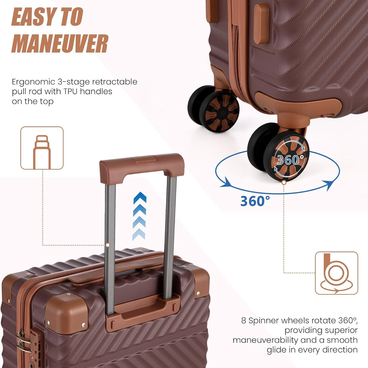 Carry On Luggage 22x14x9 Airline Approved, Hardside 20 Inch Carry on Suitcases with Wheels, Hard Shell ABS Lightweight Carry on Luggage Set, Travel Suitcase Set with TSA Lock, SkyBlue