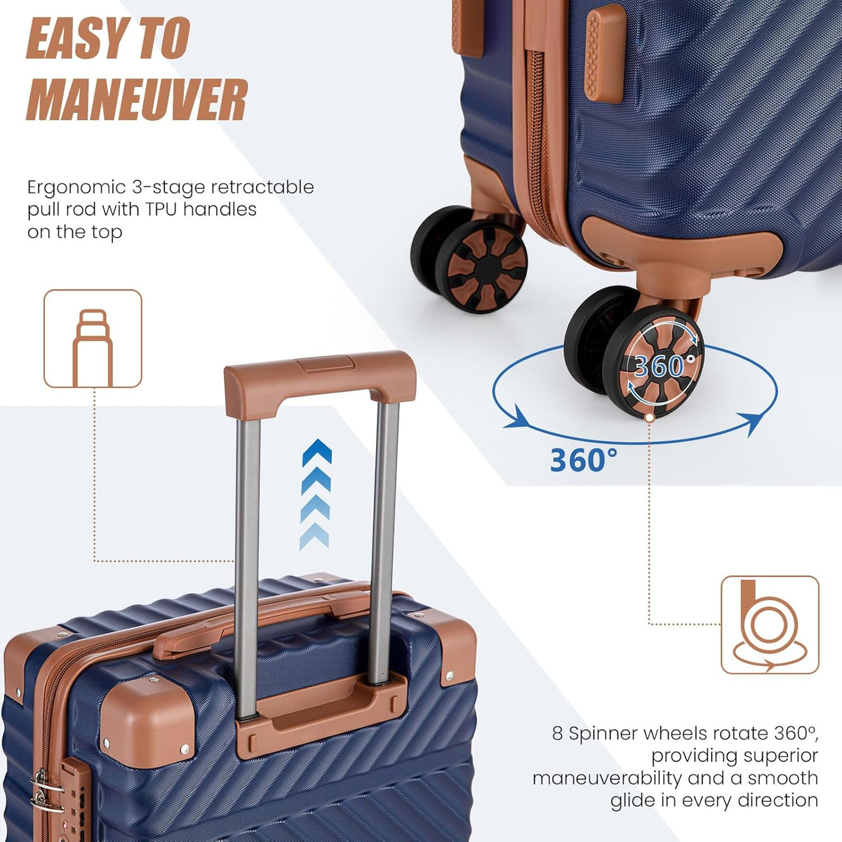 Carry On Luggage 22x14x9 Airline Approved, Hardside 20 Inch Carry on Suitcases with Wheels, Hard Shell ABS Lightweight Carry on Luggage Set, Travel Suitcase Set with TSA Lock, SkyBlue