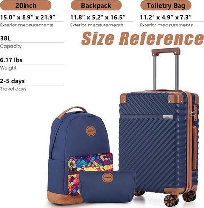 Carry On Luggage 22x14x9 Airline Approved, Hardside 20 Inch Carry on Suitcases with Wheels, Hard Shell ABS Lightweight Carry on Luggage Set, Travel Suitcase Set with TSA Lock, SkyBlue