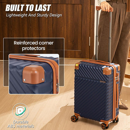 Carry On Luggage 22x14x9 Airline Approved, Hardside 20 Inch Carry on Suitcases with Wheels, Hard Shell ABS Lightweight Carry on Luggage Set, Travel Suitcase Set with TSA Lock, SkyBlue