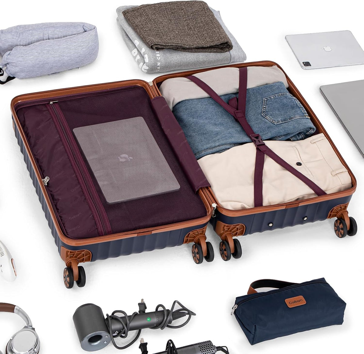 Carry On Luggage 22x14x9 Airline Approved, Hardside 20 Inch Carry on Suitcases with Wheels, Hard Shell ABS Lightweight Carry on Luggage Set, Travel Suitcase Set with TSA Lock, SkyBlue