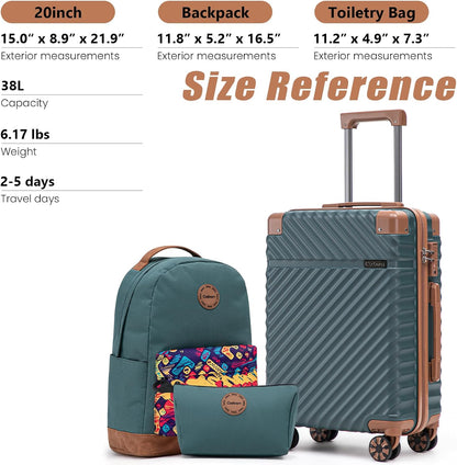Carry On Luggage 22x14x9 Airline Approved, Hardside 20 Inch Carry on Suitcases with Wheels, Hard Shell ABS Lightweight Carry on Luggage Set, Travel Suitcase Set with TSA Lock, SkyBlue