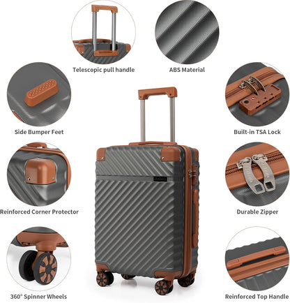 Carry On Luggage 22x14x9 Airline Approved, Hardside 20 Inch Carry on Suitcases with Wheels, Hard Shell ABS Lightweight Carry on Luggage Set, Travel Suitcase Set with TSA Lock, SkyBlue