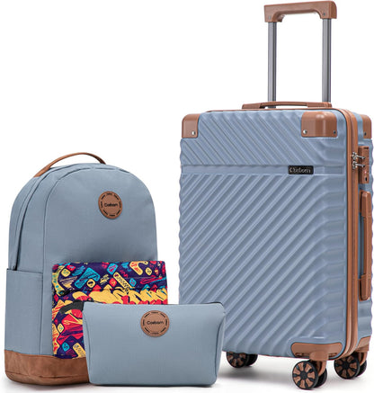 Carry On Luggage 22x14x9 Airline Approved, Hardside 20 Inch Carry on Suitcases with Wheels, Hard Shell ABS Lightweight Carry on Luggage Set, Travel Suitcase Set with TSA Lock, SkyBlue