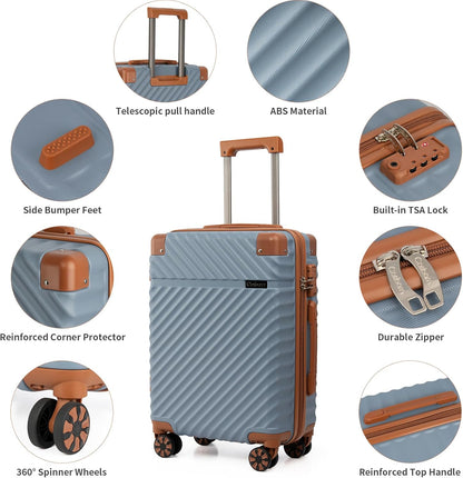 Carry On Luggage 22x14x9 Airline Approved, Hardside 20 Inch Carry on Suitcases with Wheels, Hard Shell ABS Lightweight Carry on Luggage Set, Travel Suitcase Set with TSA Lock, SkyBlue