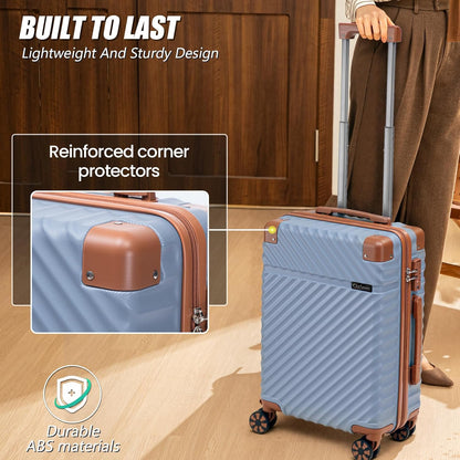 Carry On Luggage 22x14x9 Airline Approved, Hardside 20 Inch Carry on Suitcases with Wheels, Hard Shell ABS Lightweight Carry on Luggage Set, Travel Suitcase Set with TSA Lock, SkyBlue