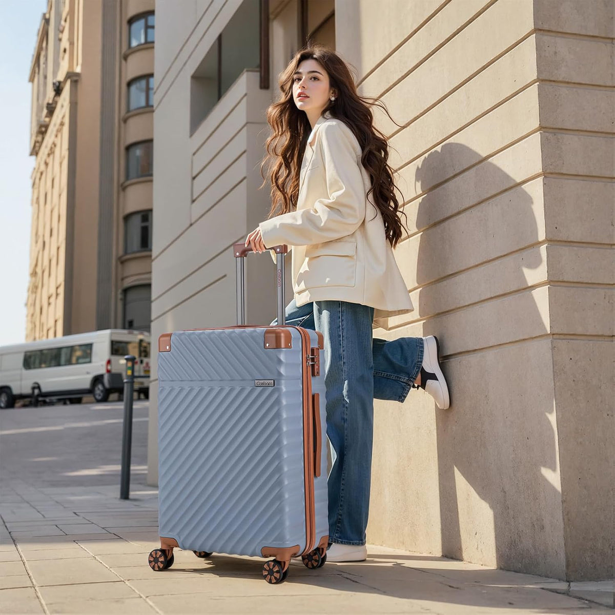 Carry On Luggage 22x14x9 Airline Approved, Hardside 20 Inch Carry on Suitcases with Wheels, Hard Shell ABS Lightweight Carry on Luggage Set, Travel Suitcase Set with TSA Lock, SkyBlue