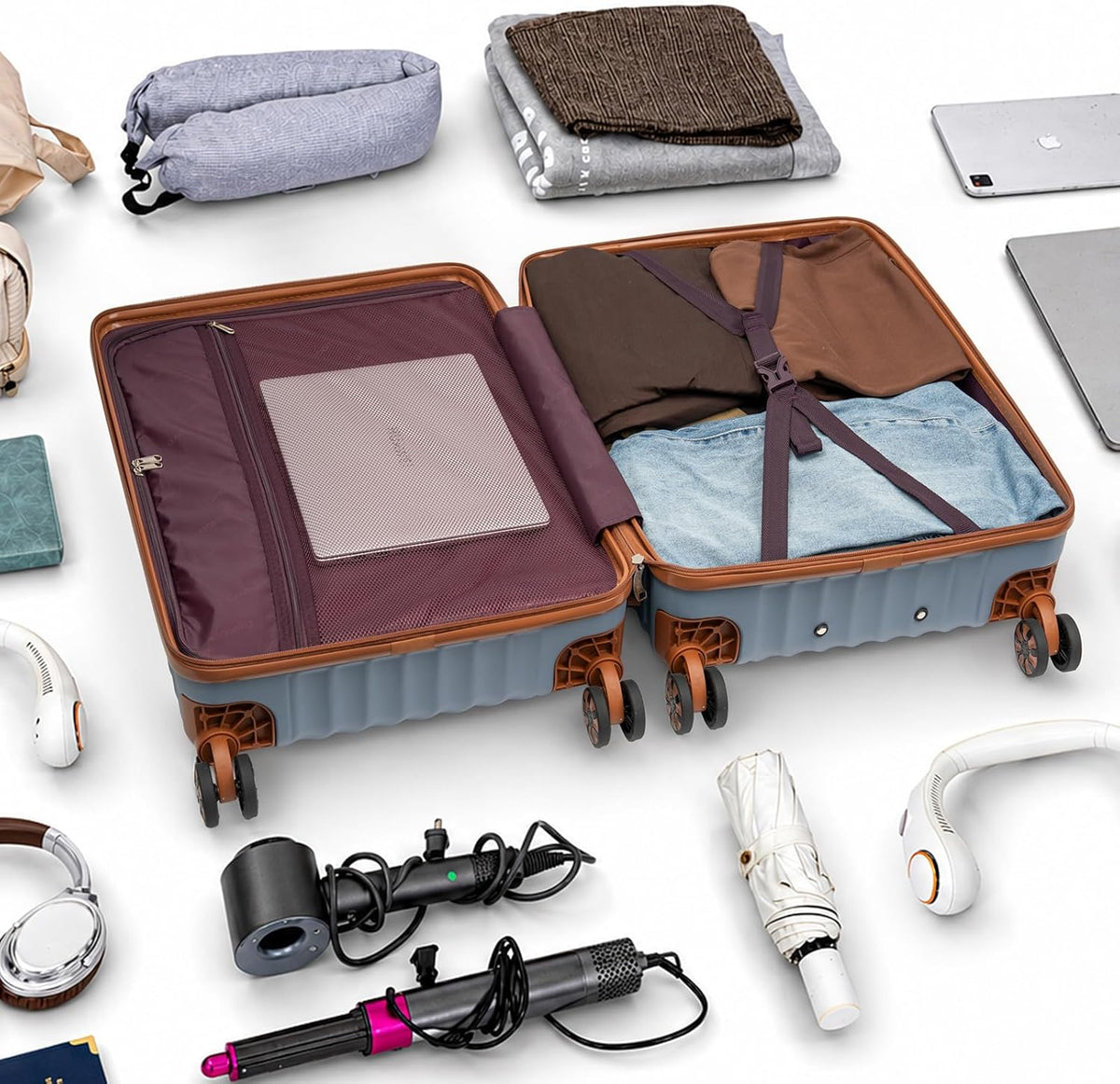 Carry On Luggage 22x14x9 Airline Approved, Hardside 20 Inch Carry on Suitcases with Wheels, Hard Shell ABS Lightweight Carry on Luggage Set, Travel Suitcase Set with TSA Lock, SkyBlue