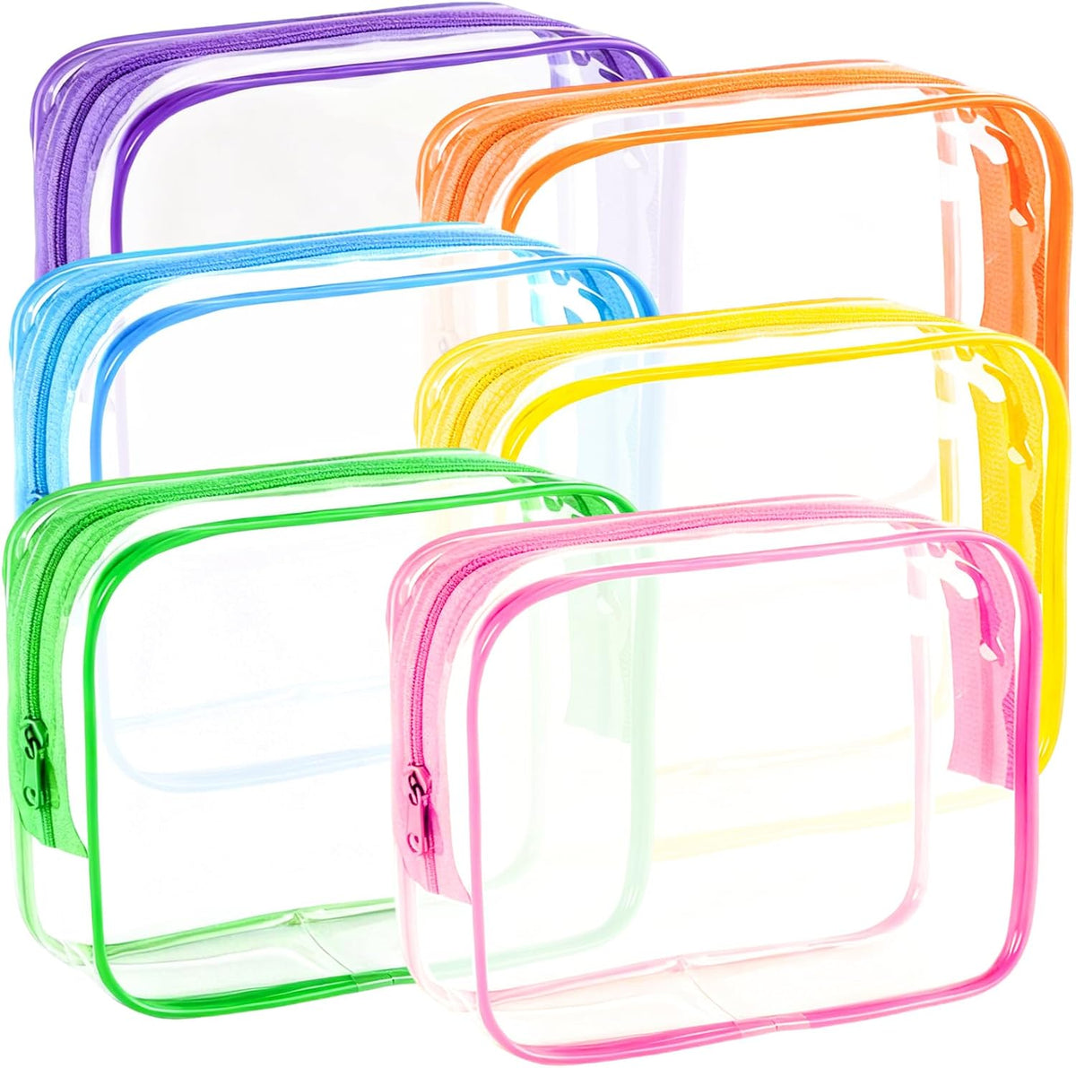 12 Pack Clear Toiletry Bags, TSA Approved 3 Sizes Waterproof Cosmetic Bags with Black Zipper, Transparent Makeup Organizer Pouches for Travel, Gym, Bathroom, Airline Carry On