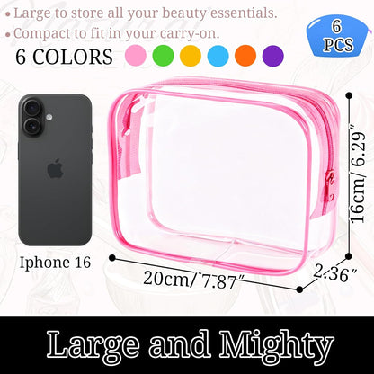 12 Pack Clear Toiletry Bags, TSA Approved 3 Sizes Waterproof Cosmetic Bags with Black Zipper, Transparent Makeup Organizer Pouches for Travel, Gym, Bathroom, Airline Carry On