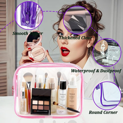 12 Pack Clear Toiletry Bags, TSA Approved 3 Sizes Waterproof Cosmetic Bags with Black Zipper, Transparent Makeup Organizer Pouches for Travel, Gym, Bathroom, Airline Carry On