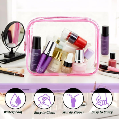 12 Pack Clear Toiletry Bags, TSA Approved 3 Sizes Waterproof Cosmetic Bags with Black Zipper, Transparent Makeup Organizer Pouches for Travel, Gym, Bathroom, Airline Carry On