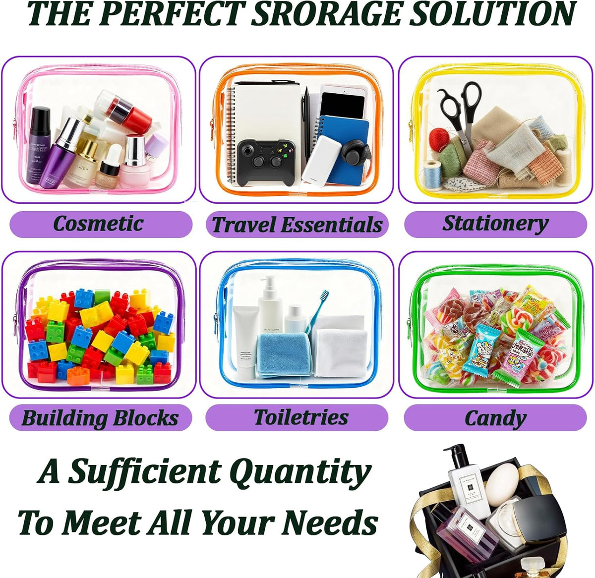 12 Pack Clear Toiletry Bags, TSA Approved 3 Sizes Waterproof Cosmetic Bags with Black Zipper, Transparent Makeup Organizer Pouches for Travel, Gym, Bathroom, Airline Carry On