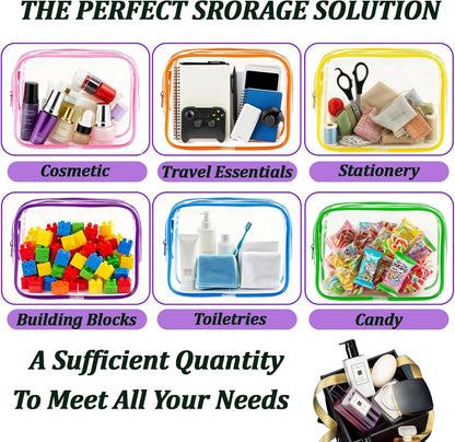 12 Pack Clear Toiletry Bags, TSA Approved 3 Sizes Waterproof Cosmetic Bags with Black Zipper, Transparent Makeup Organizer Pouches for Travel, Gym, Bathroom, Airline Carry On