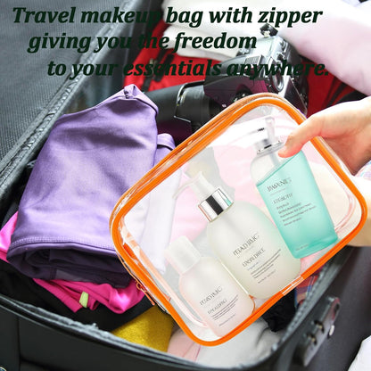 12 Pack Clear Toiletry Bags, TSA Approved 3 Sizes Waterproof Cosmetic Bags with Black Zipper, Transparent Makeup Organizer Pouches for Travel, Gym, Bathroom, Airline Carry On