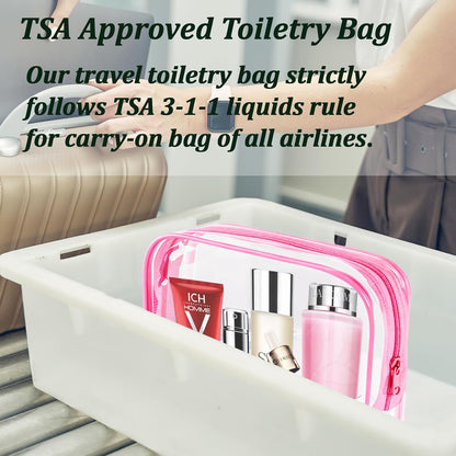 12 Pack Clear Toiletry Bags, TSA Approved 3 Sizes Waterproof Cosmetic Bags with Black Zipper, Transparent Makeup Organizer Pouches for Travel, Gym, Bathroom, Airline Carry On