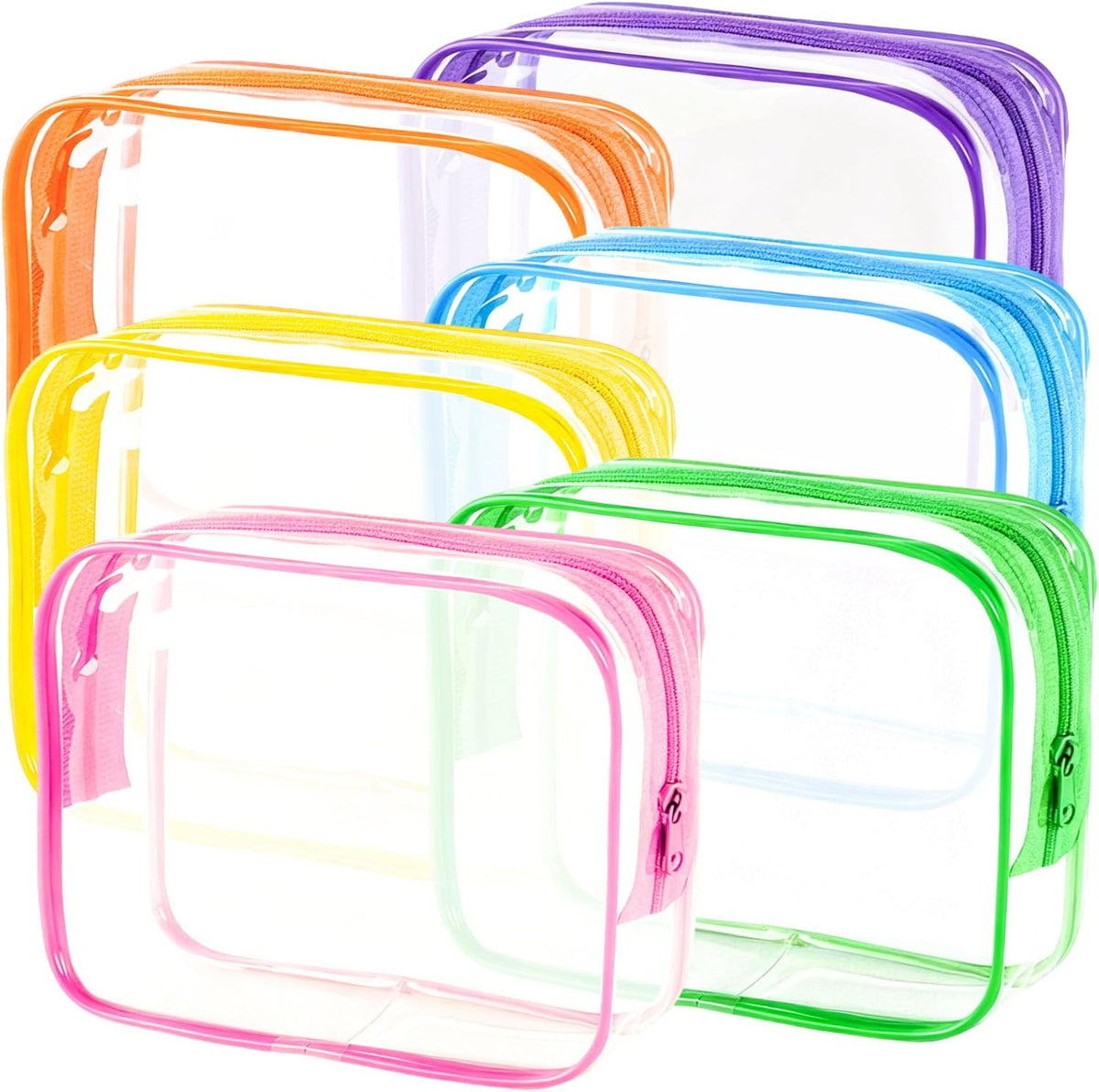 12 Pack Clear Toiletry Bags, TSA Approved 3 Sizes Waterproof Cosmetic Bags with Black Zipper, Transparent Makeup Organizer Pouches for Travel, Gym, Bathroom, Airline Carry On