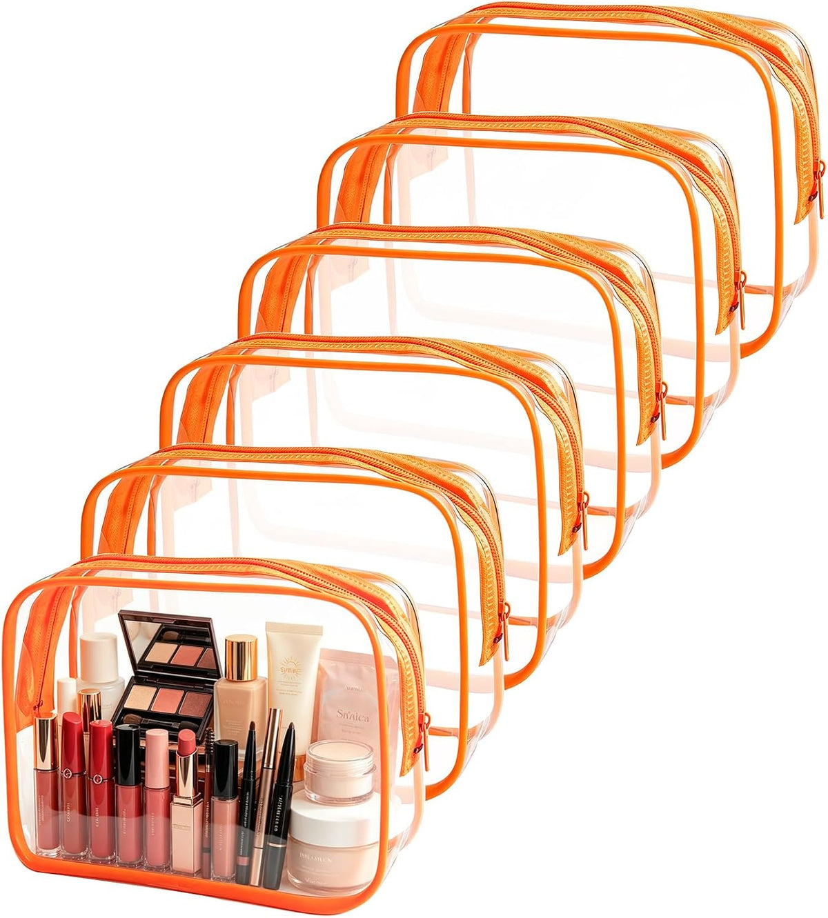 12 Pack Clear Toiletry Bags, TSA Approved 3 Sizes Waterproof Cosmetic Bags with Black Zipper, Transparent Makeup Organizer Pouches for Travel, Gym, Bathroom, Airline Carry On