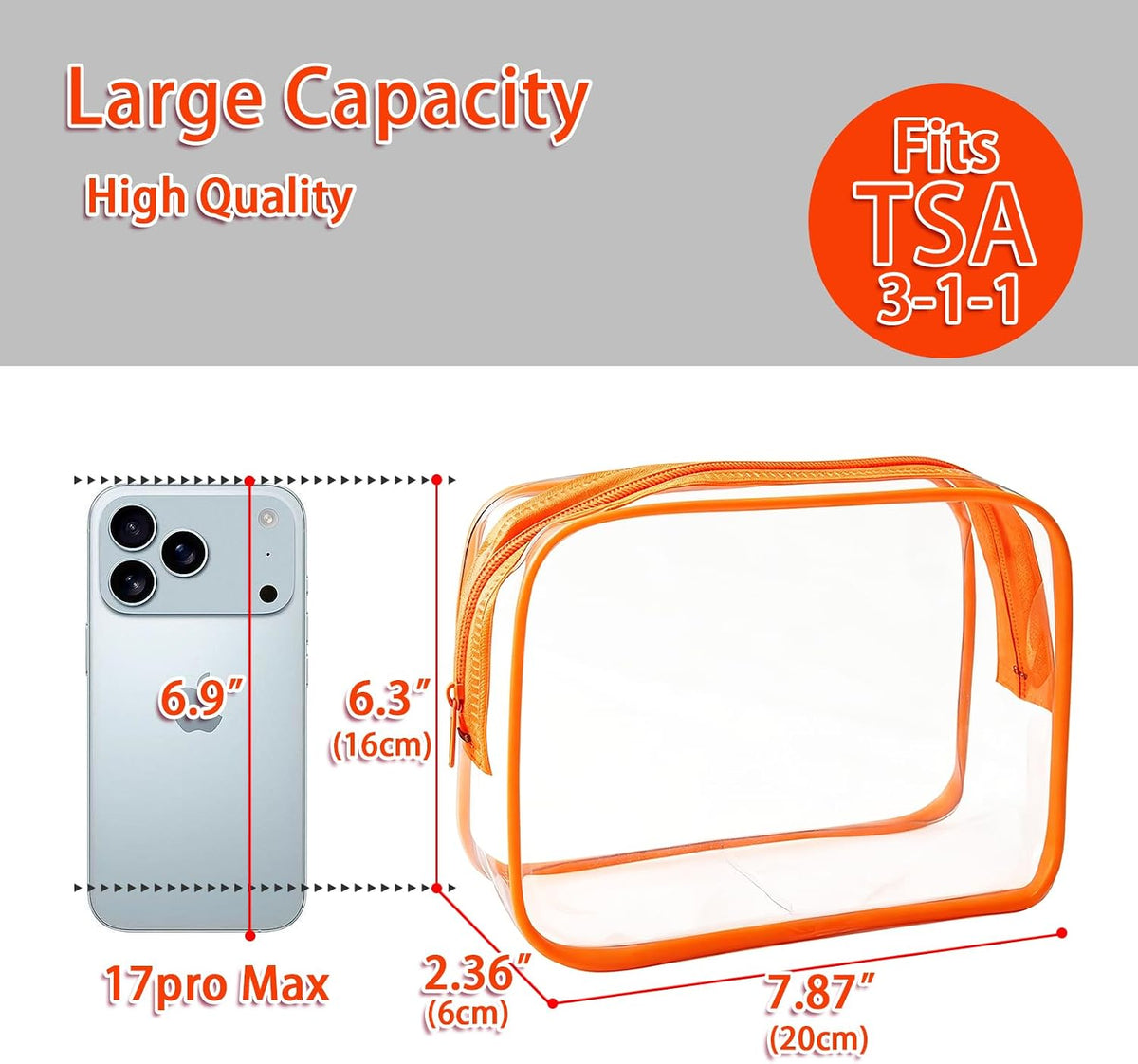 12 Pack Clear Toiletry Bags, TSA Approved 3 Sizes Waterproof Cosmetic Bags with Black Zipper, Transparent Makeup Organizer Pouches for Travel, Gym, Bathroom, Airline Carry On