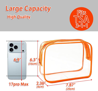 12 Pack Clear Toiletry Bags, TSA Approved 3 Sizes Waterproof Cosmetic Bags with Black Zipper, Transparent Makeup Organizer Pouches for Travel, Gym, Bathroom, Airline Carry On