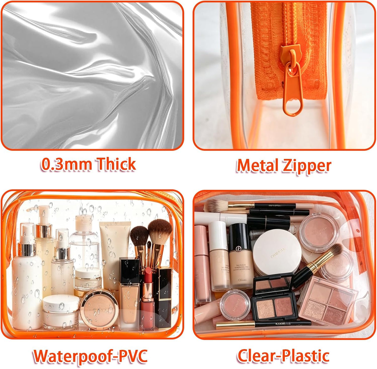 12 Pack Clear Toiletry Bags, TSA Approved 3 Sizes Waterproof Cosmetic Bags with Black Zipper, Transparent Makeup Organizer Pouches for Travel, Gym, Bathroom, Airline Carry On