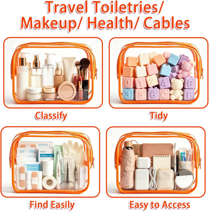 12 Pack Clear Toiletry Bags, TSA Approved 3 Sizes Waterproof Cosmetic Bags with Black Zipper, Transparent Makeup Organizer Pouches for Travel, Gym, Bathroom, Airline Carry On