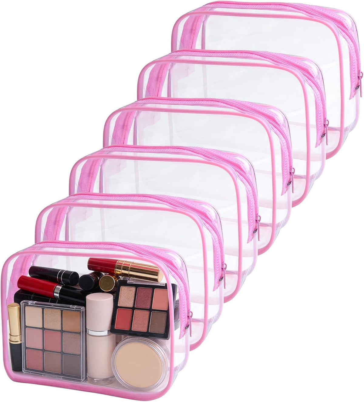 12 Pack Clear Toiletry Bags, TSA Approved 3 Sizes Waterproof Cosmetic Bags with Black Zipper, Transparent Makeup Organizer Pouches for Travel, Gym, Bathroom, Airline Carry On