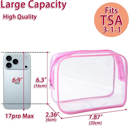 12 Pack Clear Toiletry Bags, TSA Approved 3 Sizes Waterproof Cosmetic Bags with Black Zipper, Transparent Makeup Organizer Pouches for Travel, Gym, Bathroom, Airline Carry On