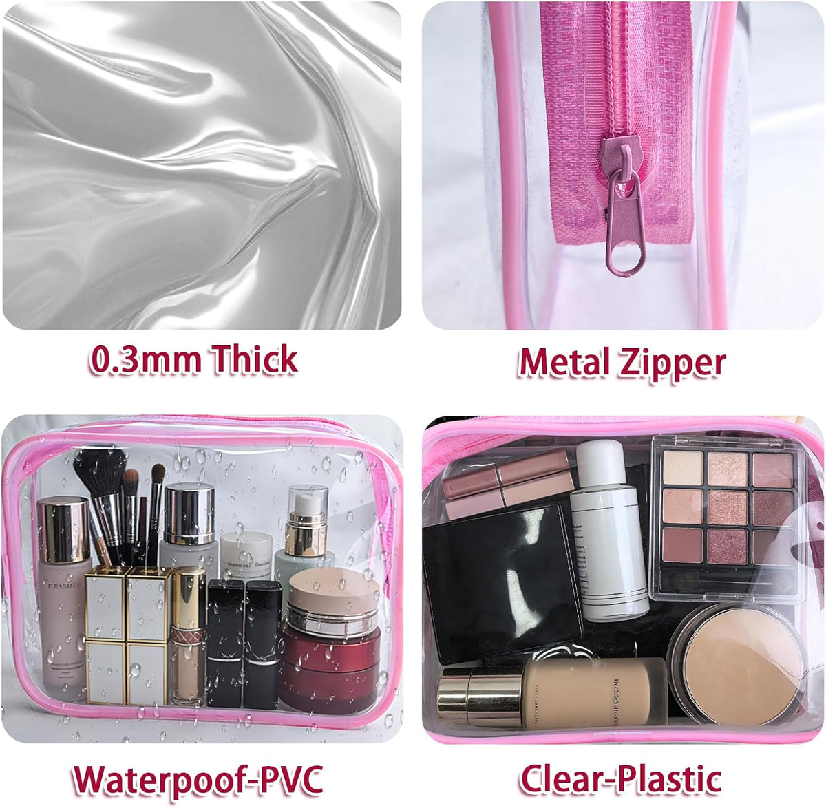12 Pack Clear Toiletry Bags, TSA Approved 3 Sizes Waterproof Cosmetic Bags with Black Zipper, Transparent Makeup Organizer Pouches for Travel, Gym, Bathroom, Airline Carry On