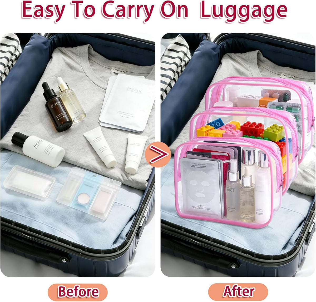 12 Pack Clear Toiletry Bags, TSA Approved 3 Sizes Waterproof Cosmetic Bags with Black Zipper, Transparent Makeup Organizer Pouches for Travel, Gym, Bathroom, Airline Carry On