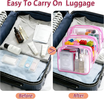 12 Pack Clear Toiletry Bags, TSA Approved 3 Sizes Waterproof Cosmetic Bags with Black Zipper, Transparent Makeup Organizer Pouches for Travel, Gym, Bathroom, Airline Carry On