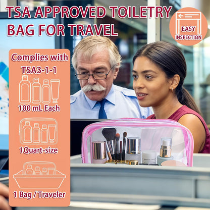 12 Pack Clear Toiletry Bags, TSA Approved 3 Sizes Waterproof Cosmetic Bags with Black Zipper, Transparent Makeup Organizer Pouches for Travel, Gym, Bathroom, Airline Carry On