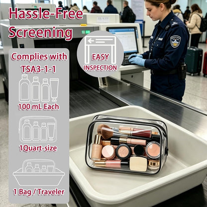 12 Pack Clear Toiletry Bags, TSA Approved 3 Sizes Waterproof Cosmetic Bags with Black Zipper, Transparent Makeup Organizer Pouches for Travel, Gym, Bathroom, Airline Carry On