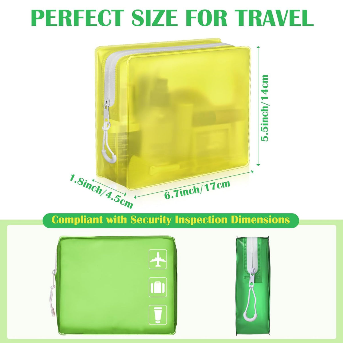 8 Pack TSA Approved Travel Toiletry Bags Frosted Translucent Leak-proof Cosmetic Makeup Bags for Women Men Travel Organizer Airport Security(Green,6.7 x 5.5 x 1.8 Inch)