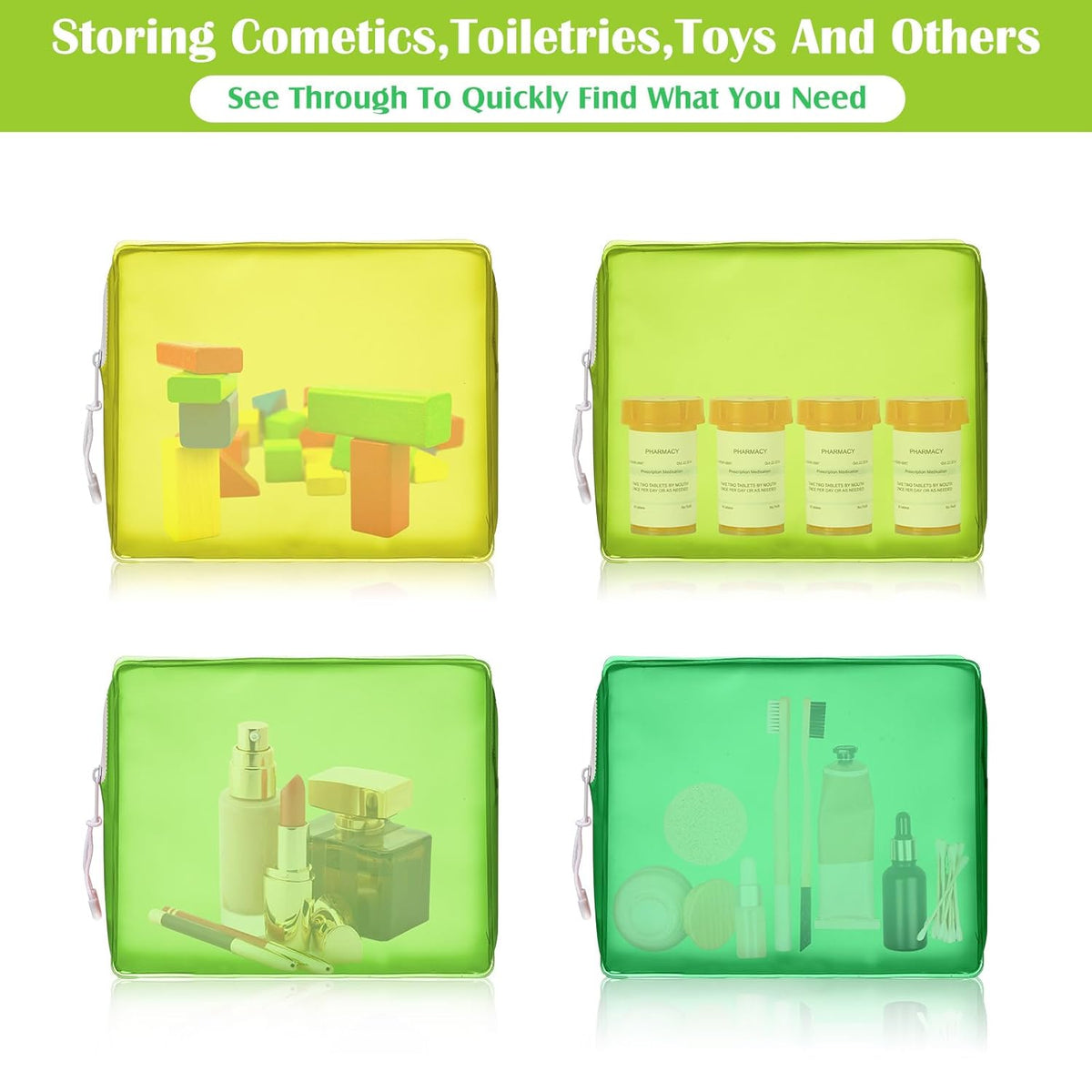 8 Pack TSA Approved Travel Toiletry Bags Frosted Translucent Leak-proof Cosmetic Makeup Bags for Women Men Travel Organizer Airport Security(Green,6.7 x 5.5 x 1.8 Inch)