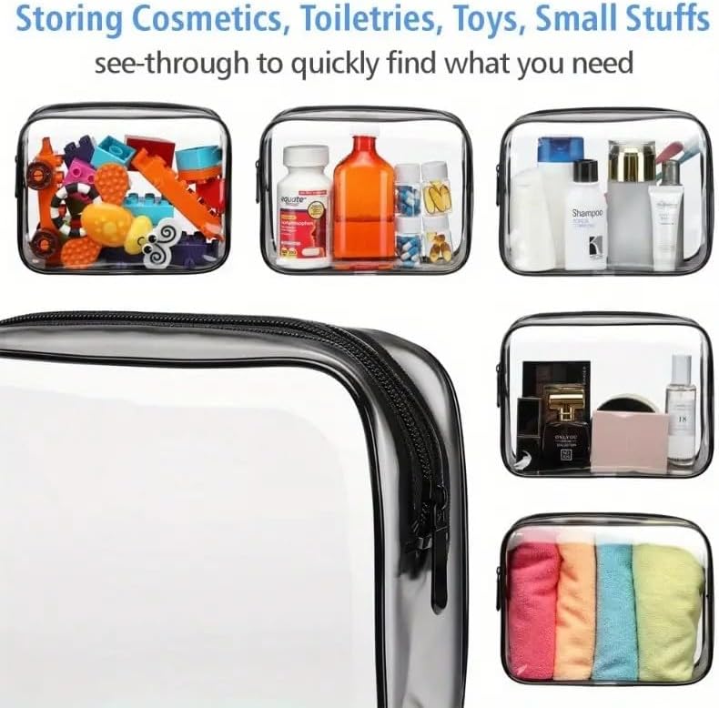 Clear Travel Toiletry Bag, TSA Approved Transparent Cosmetic Organizer, Waterproof PVC Makeup Cases for Storing Toiletries, Accessories, Small Items