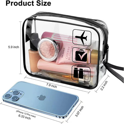 Clear Travel Toiletry Bag, TSA Approved Transparent Cosmetic Organizer, Waterproof PVC Makeup Cases for Storing Toiletries, Accessories, Small Items