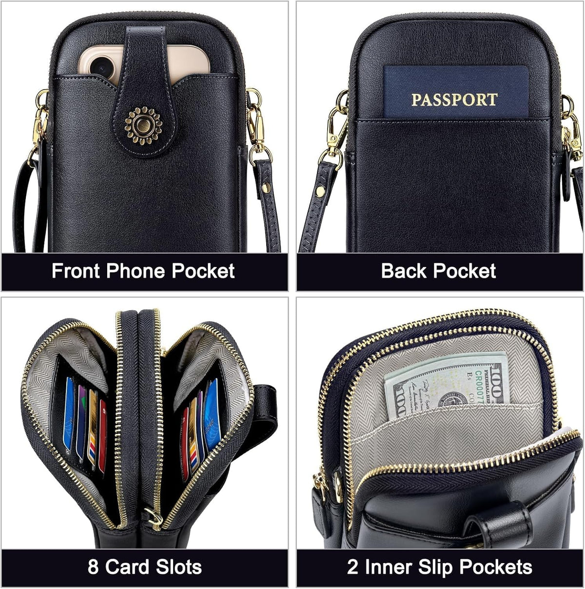 Small Crossbody Bags for Women, Leather RFID Cell Phone Purse, Trendy Travel Crossbody Purses with Zipper